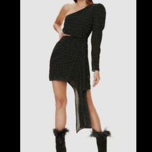 AFRM polka dot one shoulder cut out dress